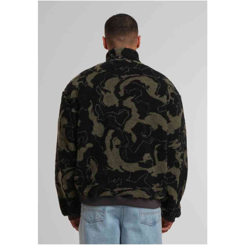 Urban Classics - Oversized Pattern Teddy Troyer Sweater/trui - Olijfgroen